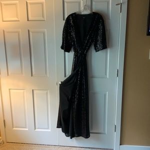 Black sequined wrap long evening/party dress